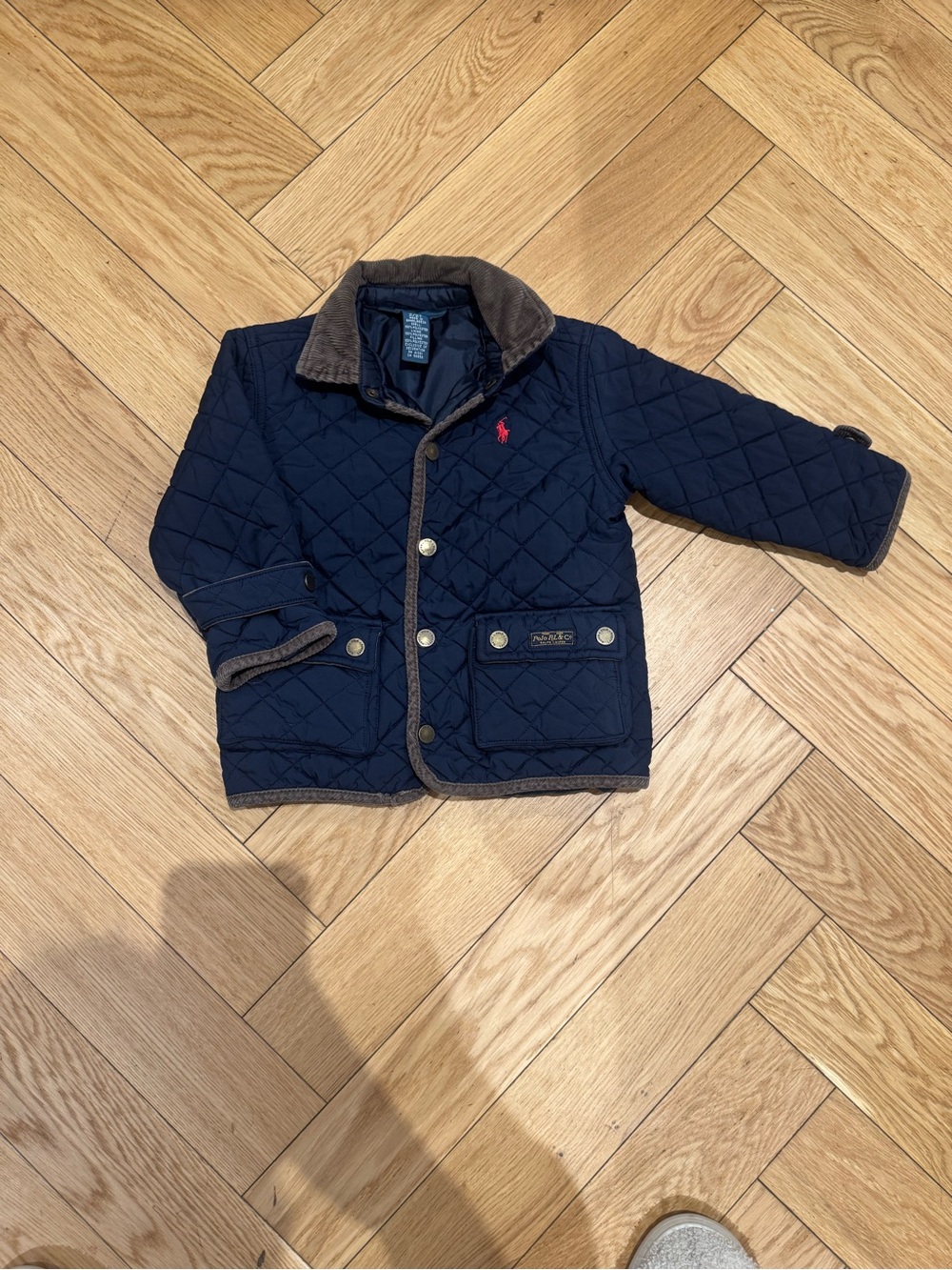 Polo by Ralph Lauren Navy Quilted Puffer Jacket with Brown Trim
